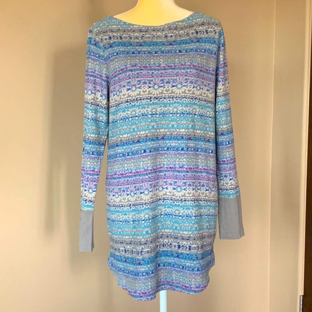 J Jill 100% Cotton Knit Top Medium Tall, shades of gray, blue and purple tunic
